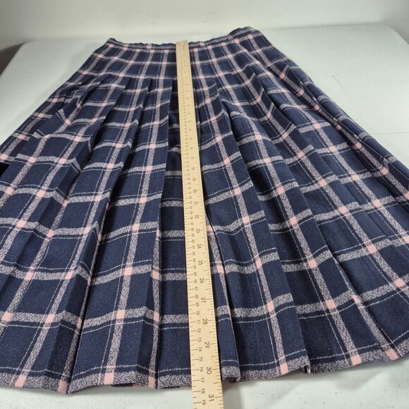 Pendleton USA Blue Pale Pink Plaid Vintage Wool Pleated Skirt 12 - Picture 3 of 6